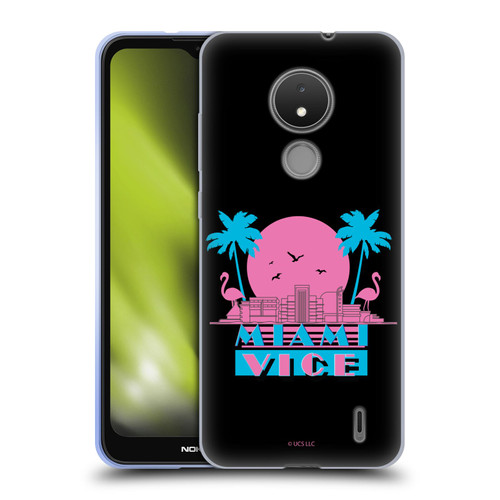 Miami Vice Graphics Sunset Flamingos Soft Gel Case for Nokia C21