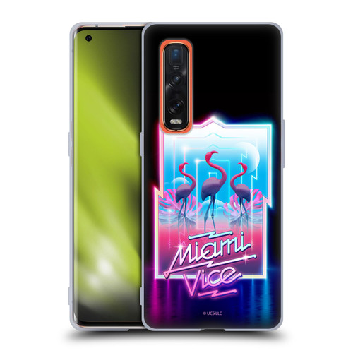 Miami Vice Graphics Flamingos Soft Gel Case for OPPO Find X2 Pro 5G
