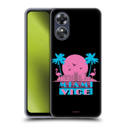 Miami Vice Graphics Sunset Flamingos Soft Gel Case for OPPO A17