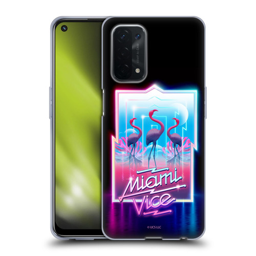 Miami Vice Graphics Flamingos Soft Gel Case for OPPO A54 5G