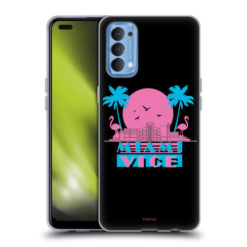 Miami Vice Graphics Sunset Flamingos Soft Gel Case for OPPO Reno 4 5G