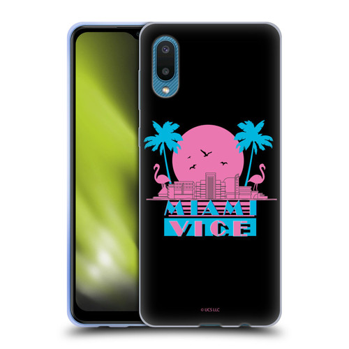 Miami Vice Graphics Sunset Flamingos Soft Gel Case for Samsung Galaxy A02/M02 (2021)