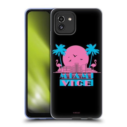 Miami Vice Graphics Sunset Flamingos Soft Gel Case for Samsung Galaxy A03 (2021)