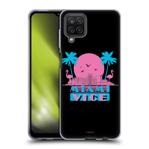 Miami Vice Graphics Sunset Flamingos Soft Gel Case for Samsung Galaxy A12 (2020)
