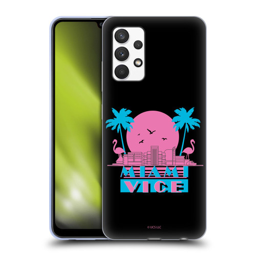 Miami Vice Graphics Sunset Flamingos Soft Gel Case for Samsung Galaxy A32 (2021)