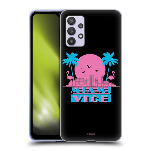 Miami Vice Graphics Sunset Flamingos Soft Gel Case for Samsung Galaxy A32 5G / M32 5G (2021)