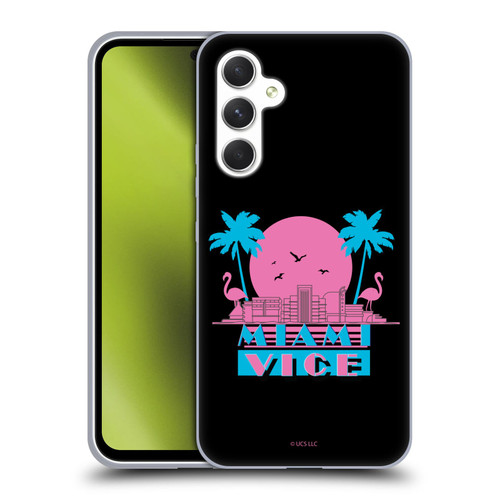 Miami Vice Graphics Sunset Flamingos Soft Gel Case for Samsung Galaxy A54 5G