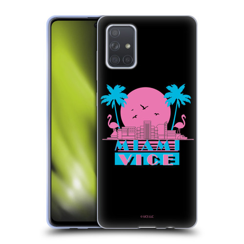 Miami Vice Graphics Sunset Flamingos Soft Gel Case for Samsung Galaxy A71 (2019)
