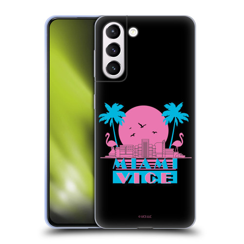 Miami Vice Graphics Sunset Flamingos Soft Gel Case for Samsung Galaxy S21+ 5G