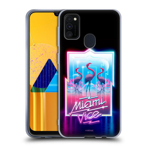 Miami Vice Graphics Flamingos Soft Gel Case for Samsung Galaxy M30s (2019)/M21 (2020)