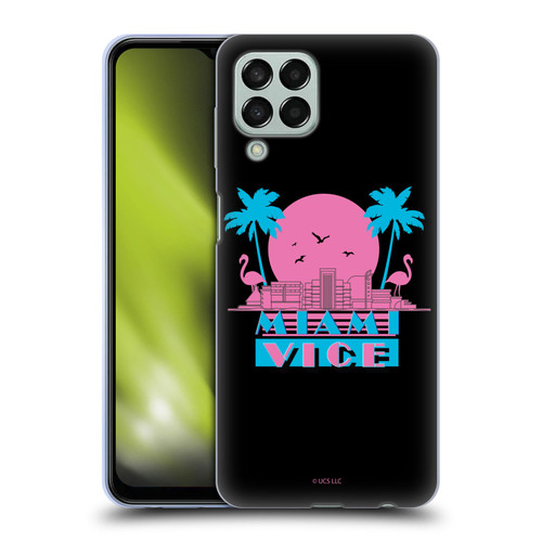 Miami Vice Graphics Sunset Flamingos Soft Gel Case for Samsung Galaxy M33 (2022)