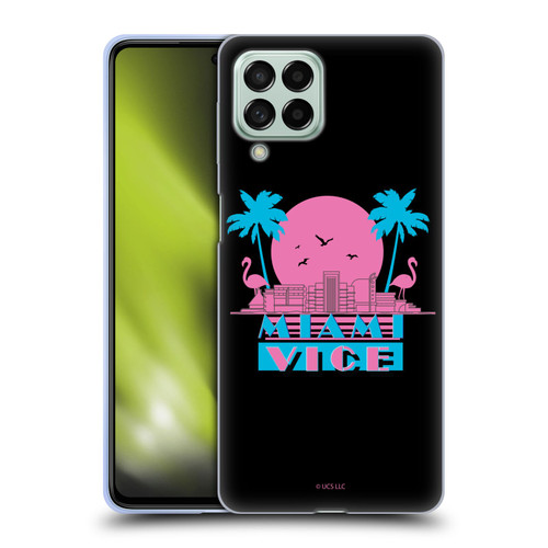 Miami Vice Graphics Sunset Flamingos Soft Gel Case for Samsung Galaxy M53 (2022)