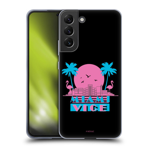 Miami Vice Graphics Sunset Flamingos Soft Gel Case for Samsung Galaxy S22+ 5G