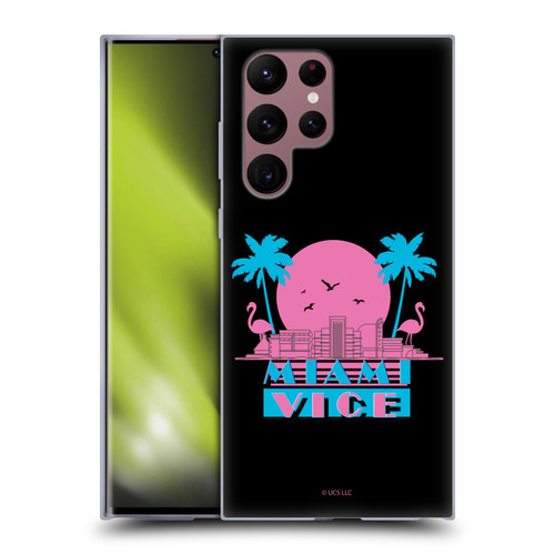 Miami Vice Graphics Sunset Flamingos Soft Gel Case for Samsung Galaxy S22 Ultra 5G