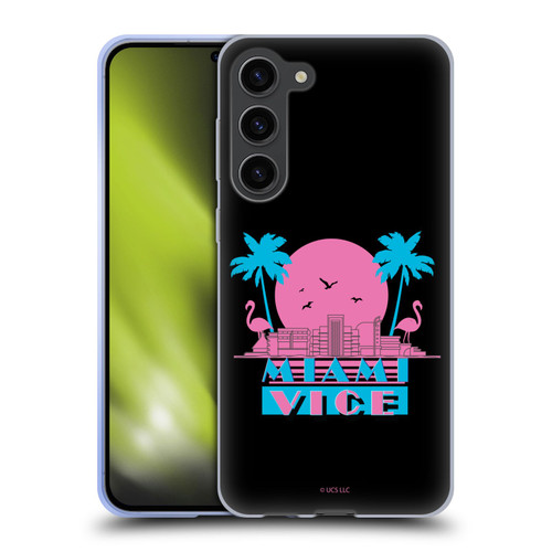 Miami Vice Graphics Sunset Flamingos Soft Gel Case for Samsung Galaxy S23+ 5G