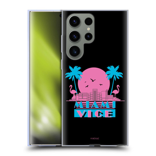 Miami Vice Graphics Sunset Flamingos Soft Gel Case for Samsung Galaxy S23 Ultra 5G