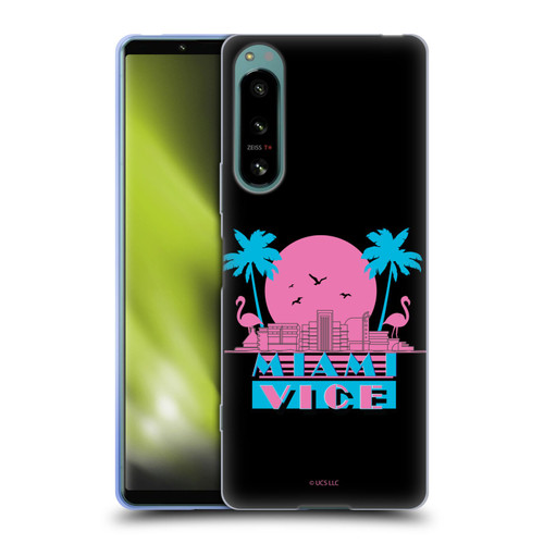 Miami Vice Graphics Sunset Flamingos Soft Gel Case for Sony Xperia 5 IV