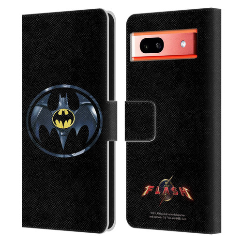 The Flash 2023 Graphics Black Batman Logo Leather Book Wallet Case Cover For Google Pixel 7a