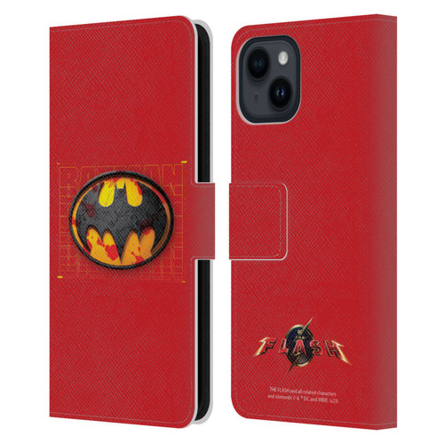 The Flash 2023 Graphics Batman Logo Leather Book Wallet Case Cover For Apple iPhone 15
