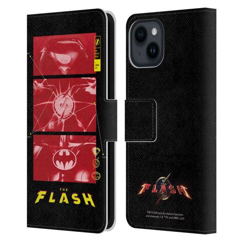 The Flash 2023 Graphics Suit Logos Leather Book Wallet Case Cover For Apple iPhone 15