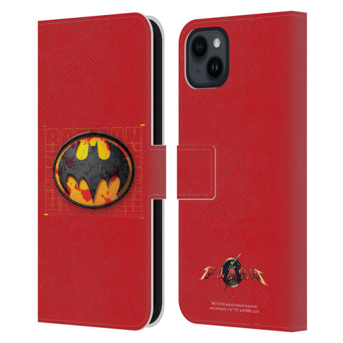 The Flash 2023 Graphics Batman Logo Leather Book Wallet Case Cover For Apple iPhone 15 Plus