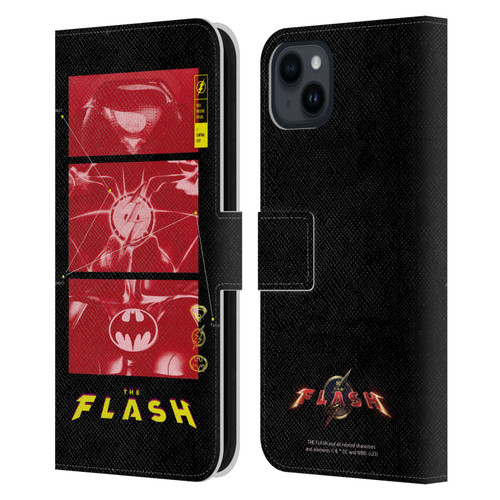 The Flash 2023 Graphics Suit Logos Leather Book Wallet Case Cover For Apple iPhone 15 Plus