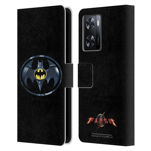 The Flash 2023 Graphics Black Batman Logo Leather Book Wallet Case Cover For OPPO A57s