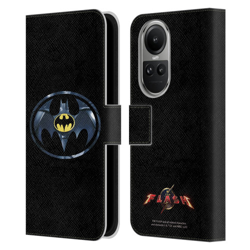 The Flash 2023 Graphics Black Batman Logo Leather Book Wallet Case Cover For OPPO Reno10 5G / Reno10 Pro 5G