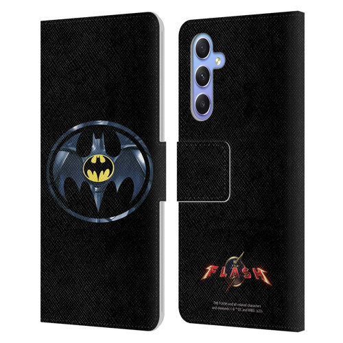 The Flash 2023 Graphics Black Batman Logo Leather Book Wallet Case Cover For Samsung Galaxy A34 5G