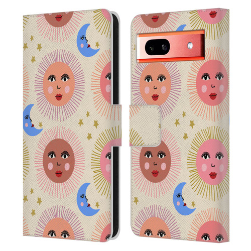 Gabriela Thomeu Art Sun Moon Star Leather Book Wallet Case Cover For Google Pixel 7a