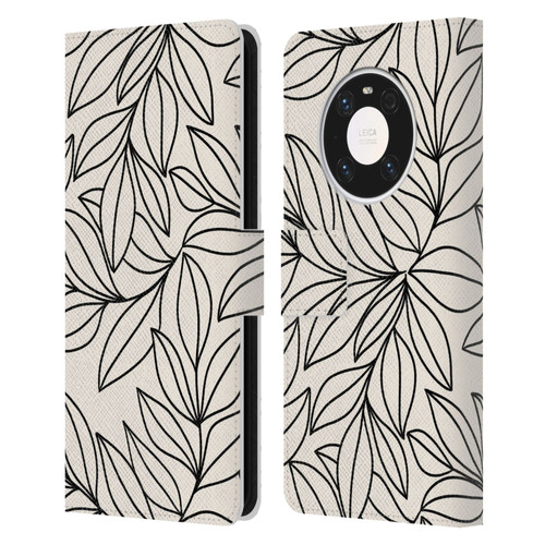 Gabriela Thomeu Floral Black And White Leaves Leather Book Wallet Case Cover For Huawei Mate 40 Pro 5G