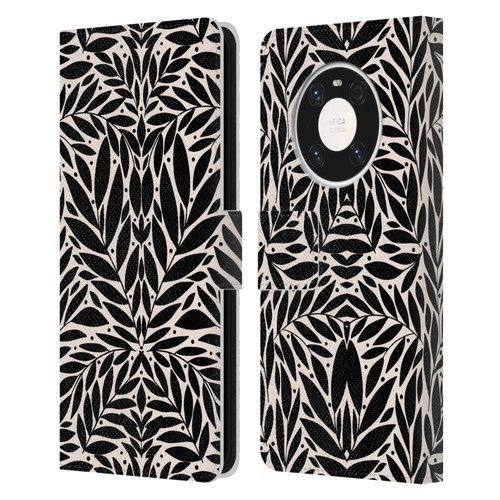 Gabriela Thomeu Floral Black And White Folk Leaves Leather Book Wallet Case Cover For Huawei Mate 40 Pro 5G