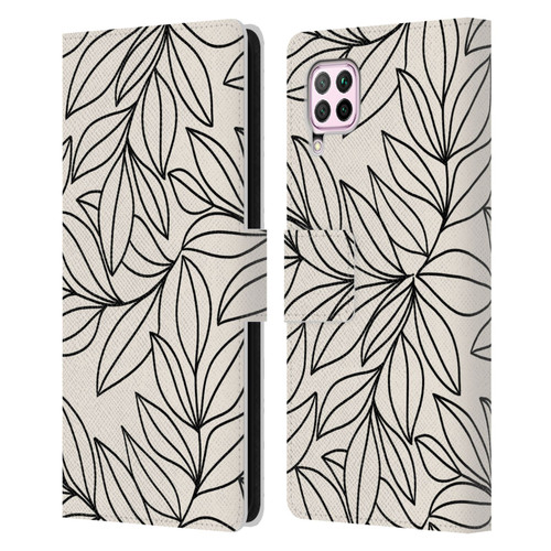 Gabriela Thomeu Floral Black And White Leaves Leather Book Wallet Case Cover For Huawei Nova 6 SE / P40 Lite