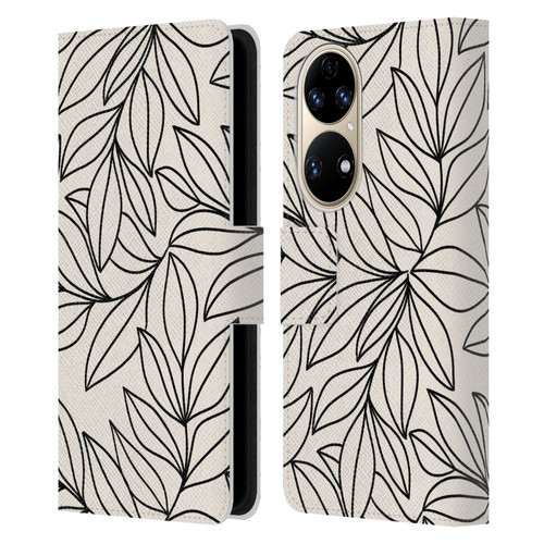 Gabriela Thomeu Floral Black And White Leaves Leather Book Wallet Case Cover For Huawei P50