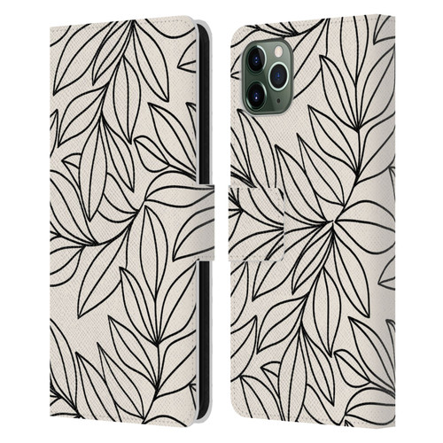 Gabriela Thomeu Floral Black And White Leaves Leather Book Wallet Case Cover For Apple iPhone 11 Pro Max