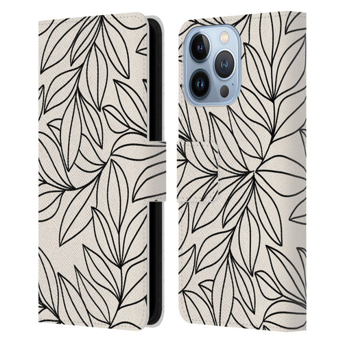 Gabriela Thomeu Floral Black And White Leaves Leather Book Wallet Case Cover For Apple iPhone 13 Pro