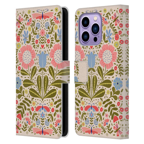 Gabriela Thomeu Floral Blooms & Butterflies Leather Book Wallet Case Cover For Apple iPhone 14 Pro Max