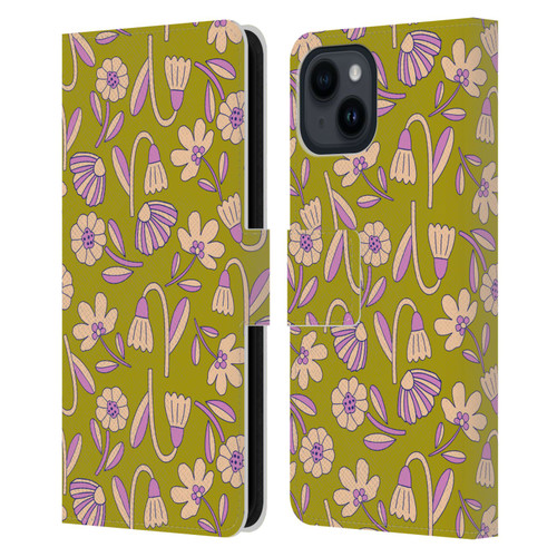 Gabriela Thomeu Floral Art Deco Leather Book Wallet Case Cover For Apple iPhone 15