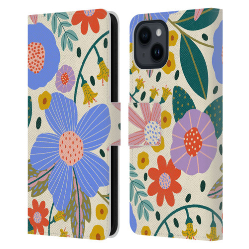 Gabriela Thomeu Floral Pure Joy - Colorful Floral Leather Book Wallet Case Cover For Apple iPhone 15