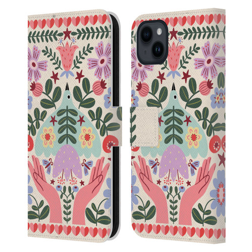 Gabriela Thomeu Floral Folk Flora Leather Book Wallet Case Cover For Apple iPhone 15 Plus