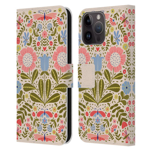 Gabriela Thomeu Floral Blooms & Butterflies Leather Book Wallet Case Cover For Apple iPhone 15 Pro Max