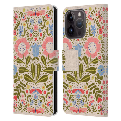 Gabriela Thomeu Floral Blooms & Butterflies Leather Book Wallet Case Cover For Apple iPhone 15 Pro