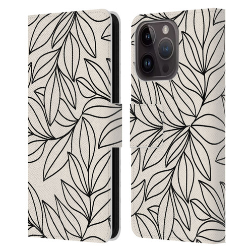 Gabriela Thomeu Floral Black And White Leaves Leather Book Wallet Case Cover For Apple iPhone 15 Pro
