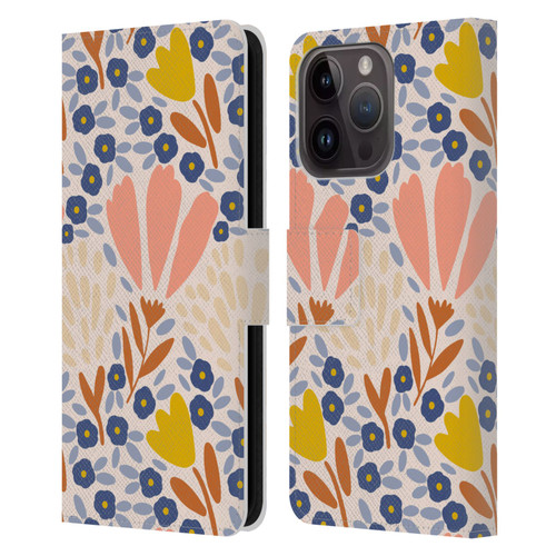 Gabriela Thomeu Floral Spring Flower Field Leather Book Wallet Case Cover For Apple iPhone 15 Pro
