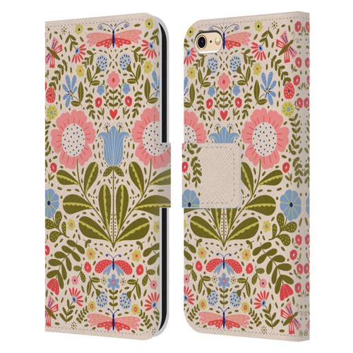 Gabriela Thomeu Floral Blooms & Butterflies Leather Book Wallet Case Cover For Apple iPhone 6 / iPhone 6s