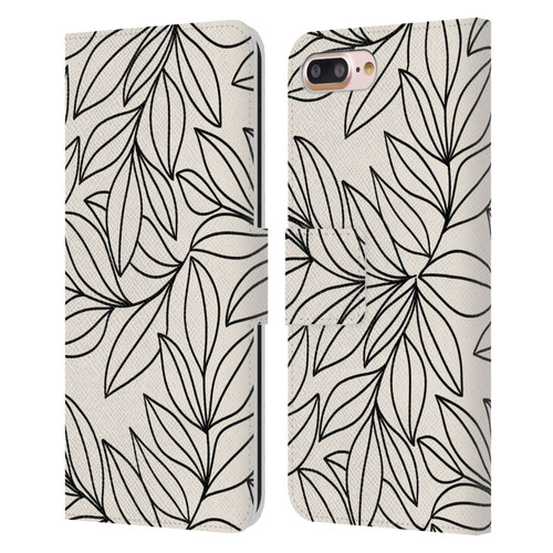 Gabriela Thomeu Floral Black And White Leaves Leather Book Wallet Case Cover For Apple iPhone 7 Plus / iPhone 8 Plus