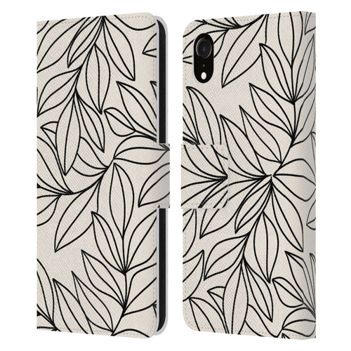 Gabriela Thomeu Floral Black And White Leaves Leather Book Wallet Case Cover For Apple iPhone XR
