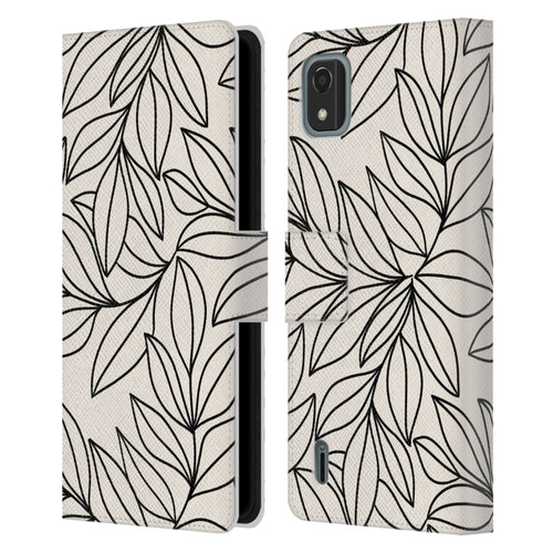 Gabriela Thomeu Floral Black And White Leaves Leather Book Wallet Case Cover For Nokia C2 2nd Edition
