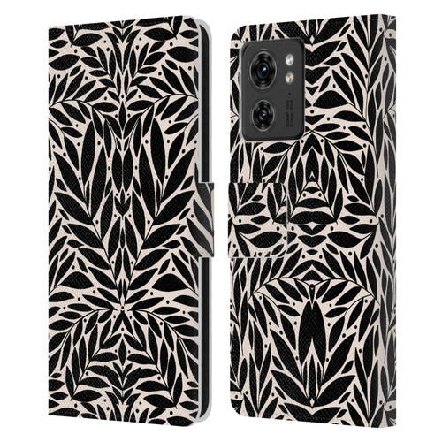 Gabriela Thomeu Floral Black And White Folk Leaves Leather Book Wallet Case Cover For Motorola Moto Edge 40