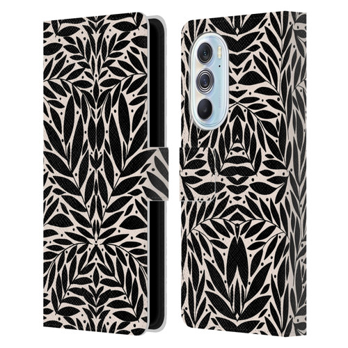 Gabriela Thomeu Floral Black And White Folk Leaves Leather Book Wallet Case Cover For Motorola Edge X30